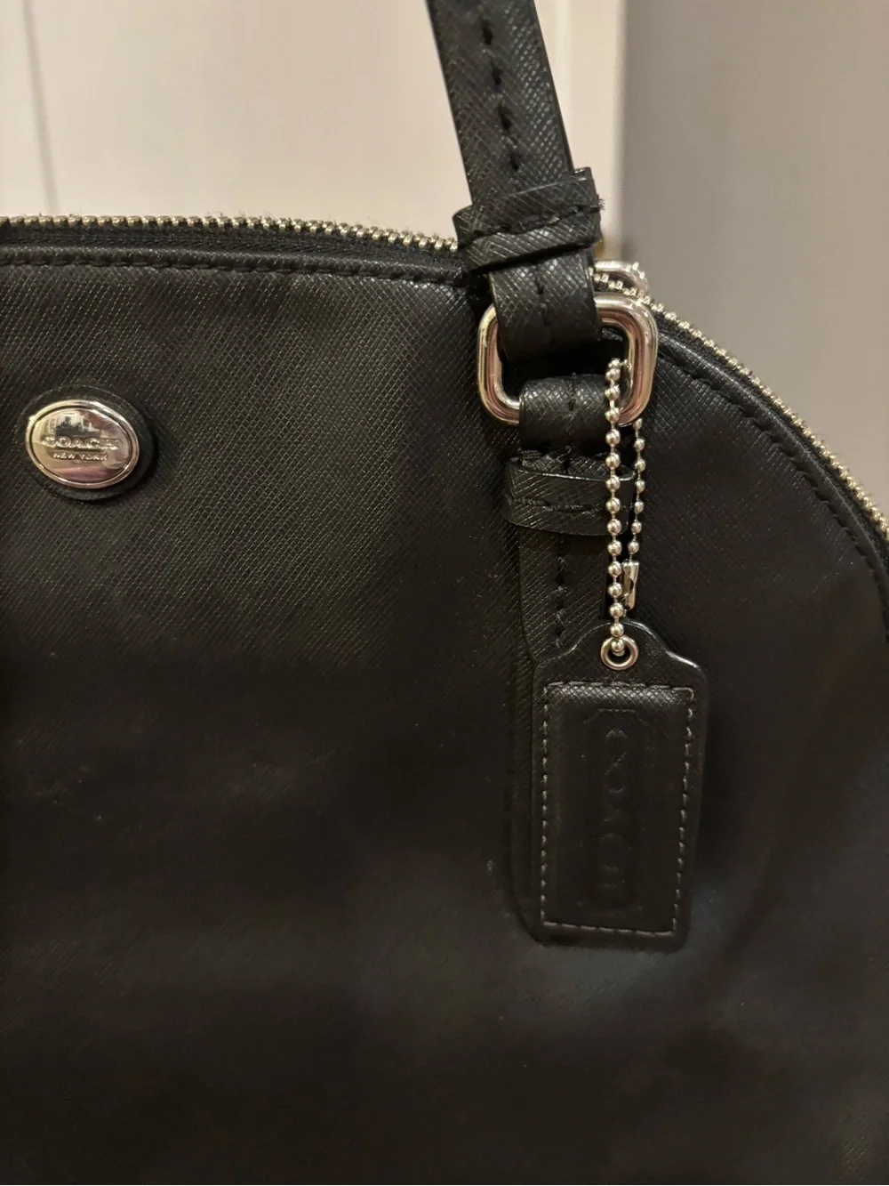 Saffiano leather dome satchel from the Coach Peyton collection